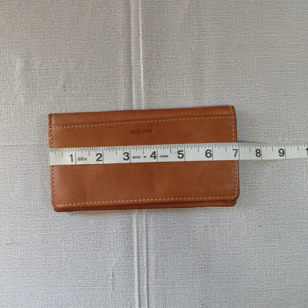 Vtg Fossil Bifold Checkbook Wallet Genuine Leather Cognac Bifold Slimline